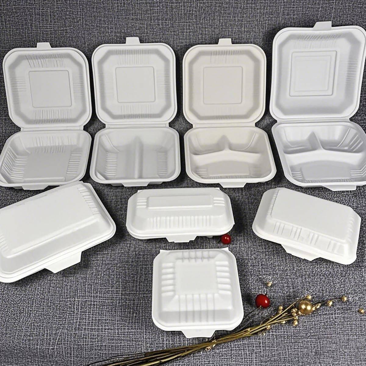 7" x 7" x 3" - Pebble Clamshell Hamburger Box - 3-Compartment - Carton of 150