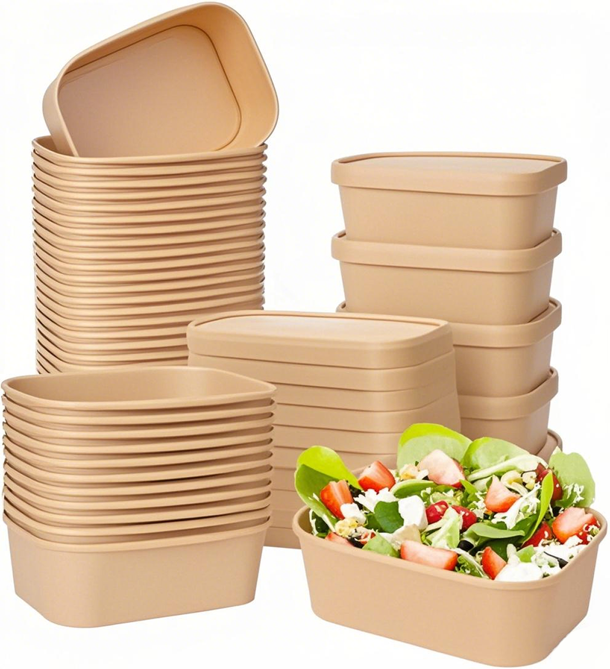 500ml - Paper Food Container Kraft Rectangle - Carton of 300